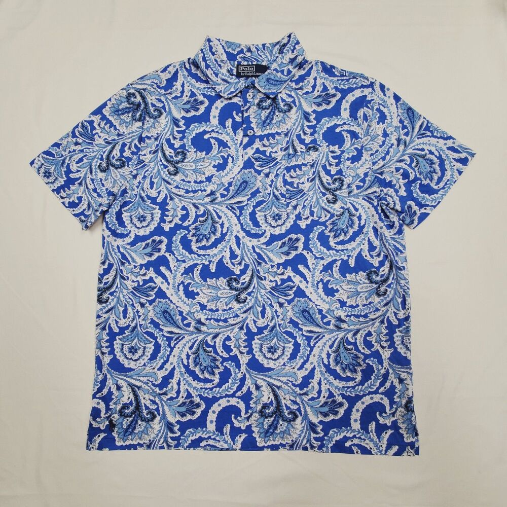 M Polo Ralph Lauren Shorewood Paisley Blue Standard-Fit Jersey Polo Shirt 40"